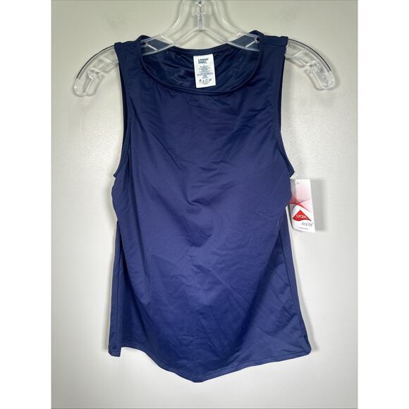 Lands' End Swim Top Womens 4 High‎ Neck Navy Blue Solid Padded Beach - Picture 1 of 6